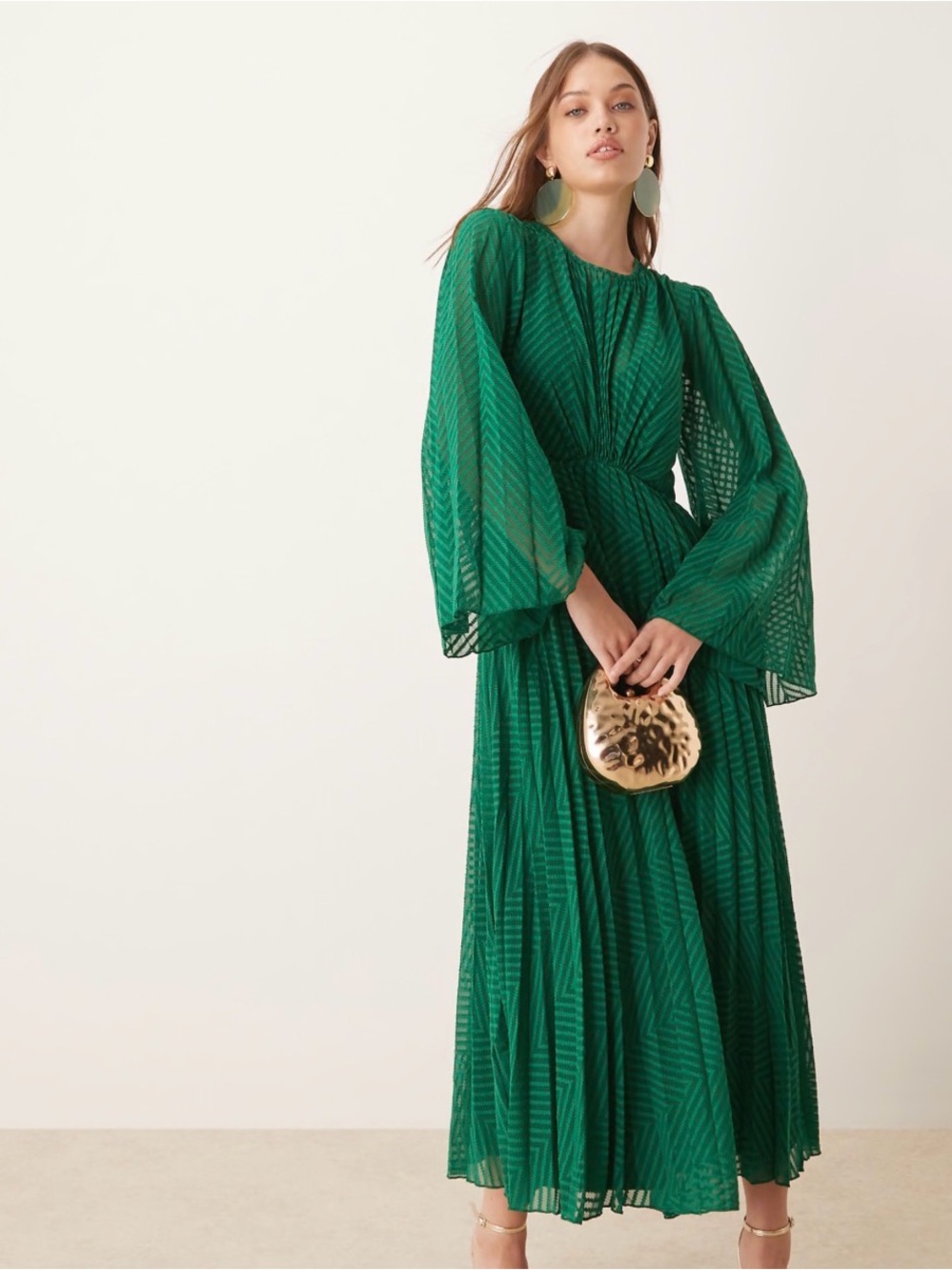 ASOS Green fluted sleeve chevron midi dress